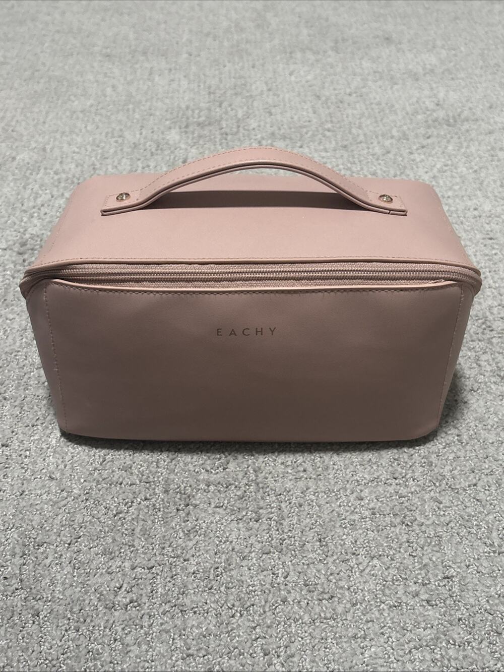 EACHY Travel Makeup Bag Pink Large Flat Open Cosmetic Organizer Toiletry Case
